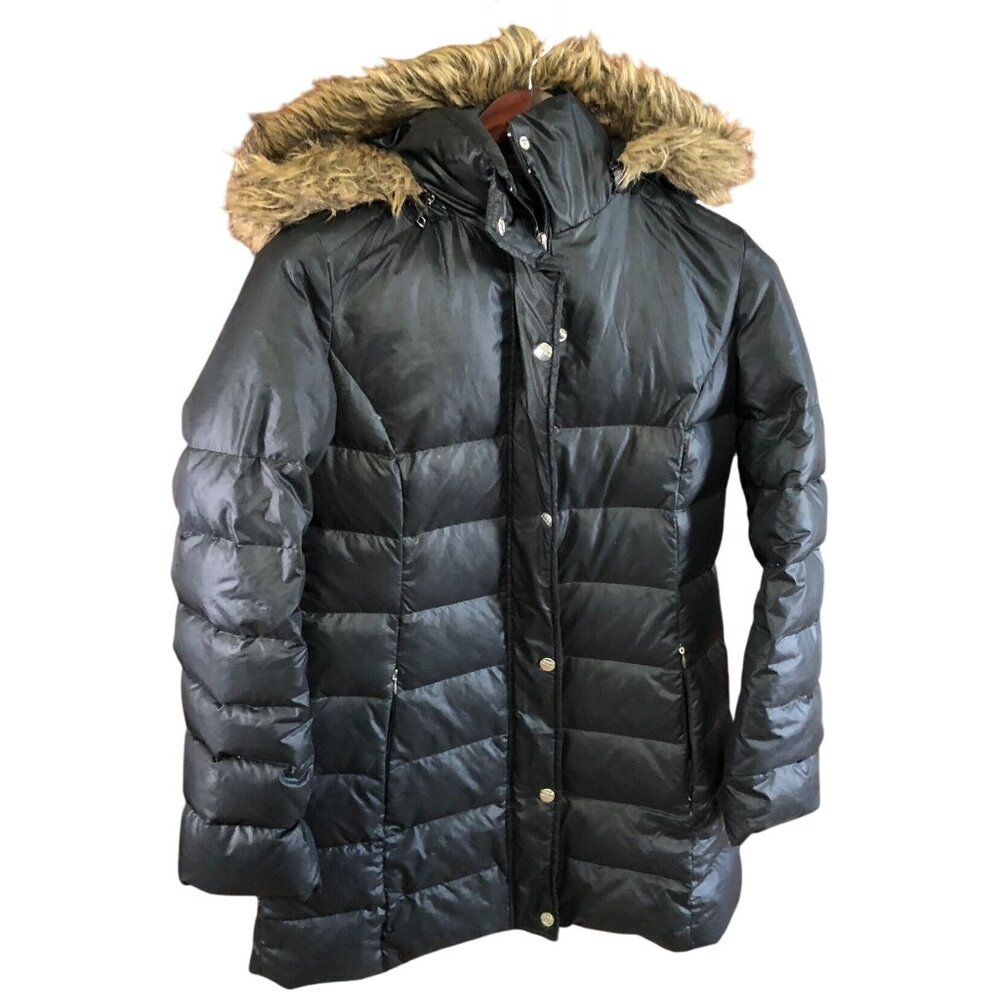 Big Chill Women's Puffer Coat  Jacket Small Black Faux Fur Quilted Cozy Insulate